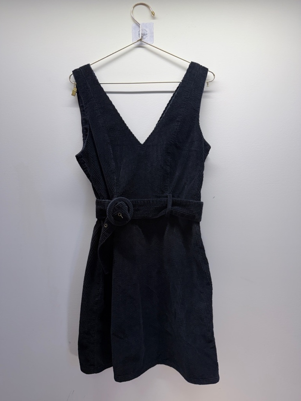 100% Cotton American Eagle Outfitters Black V-Neck Belted Midi Dress 👗 26” Waist